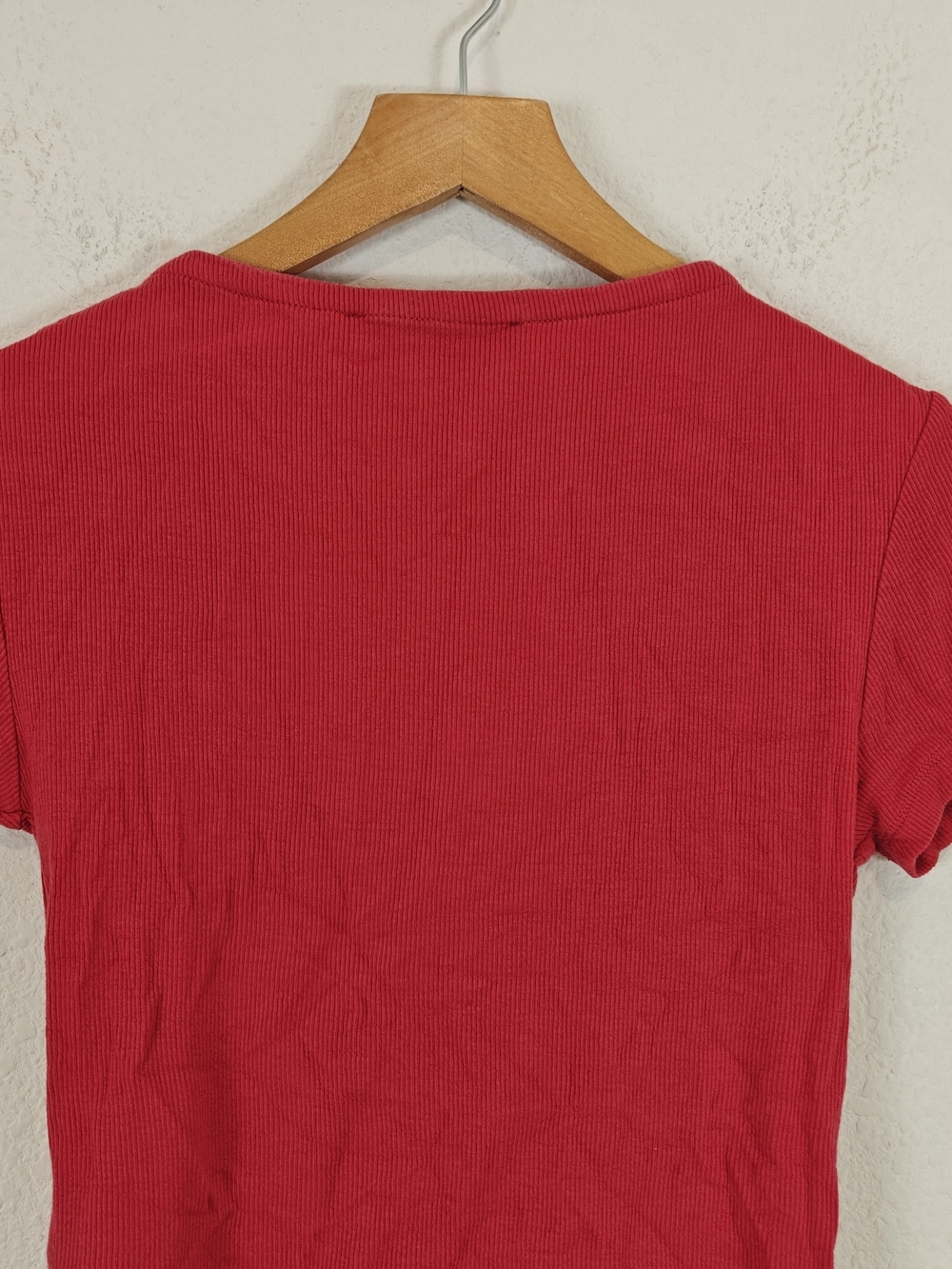 AllSaints Rinna Ruched V-Neck Crop Tee Red Drawstring Top M - Picture 11 of 11